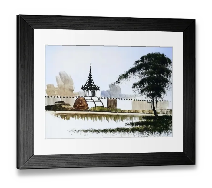 Framed Print : Pagoda by the Lake, Historical Landscape in Southeast Asia