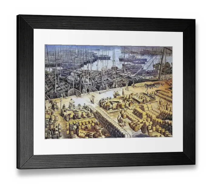 Framed Print : Processing of herrings in the harbour of Wick in Scotland in 1880
