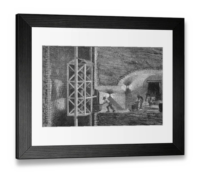 Framed Print : Workers in a mine, loading the dogs (transport carts) at the exit of the roadway