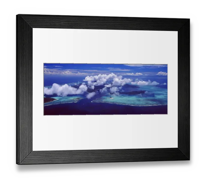 Framed Print : French Polynesia: The helicopter flight shows the beautiful lagoon of Bora Bora