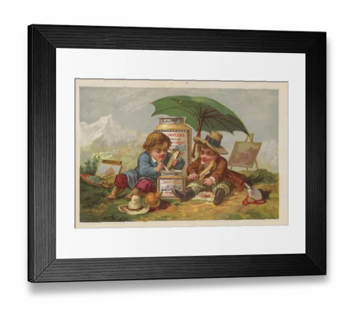 Framed Print : Series Genrebilder 1 (1873 to 1878) (Paris) Two children as landscape painters mixed the paint in a Liebig glass Framed Print : Series Genrebilder 1 (1873 to 1878) (Paris) Two children as landscape painters mixed the paint in a Liebig glass