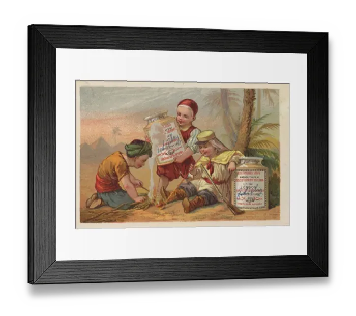 Framed Print : Series Genrebilder 1 (1873 to 1878) (Paris) Children in Egypt making a small campfire to warm a Liebig glass Framed Print : Series Genrebilder 1 (1873 to 1878) (Paris) Children in Egypt making a small campfire to warm a Liebig glass