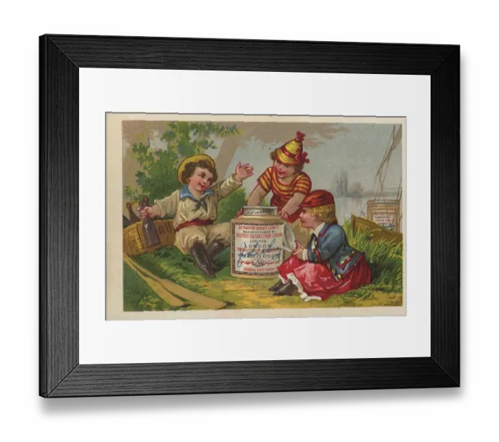 Framed Print : Series Genrebilder 1 (1873 to 1878) (Paris) Three children at a happy picnic with a Liebig glass