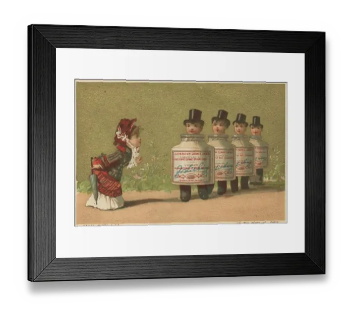 Framed Print : Series Genrebilder 5 (1873 to 1878) (Paris) four boys with Liebig glasses in a row in front of a young elegant lady