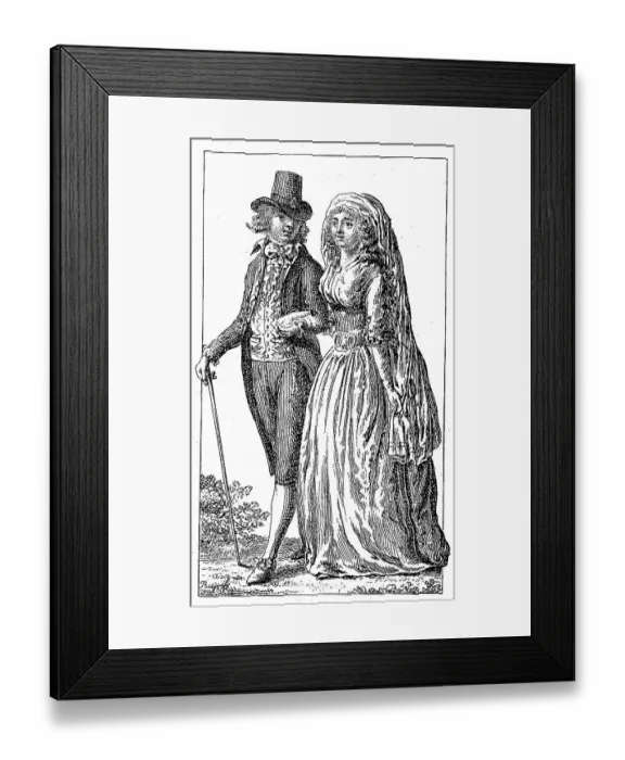 Framed Print : Mode, Gewaender von 1780-1790, engravings by Ernst Ludwig Riepenhausen