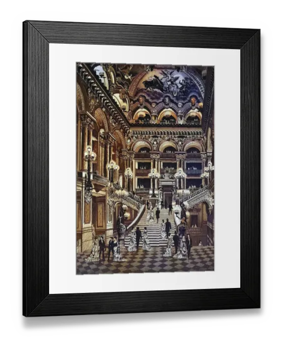 Framed Print : Paris, Opera House, Staircase, Historical copperplate Framed Print : Paris, Opera House, Staircase, Historical copperplate