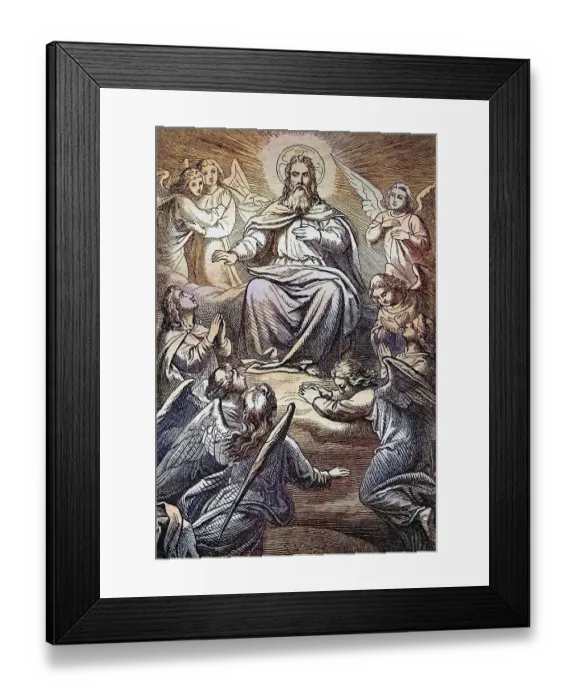 Framed Print : Biblical Story, One is God, Historical Steel Engraving from 1860