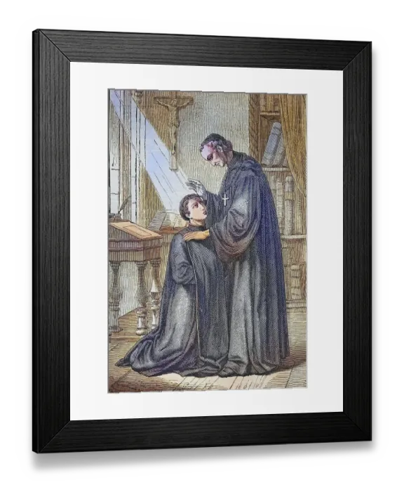 Framed Print : Biblical story, Obedience, Priest blesses a novice