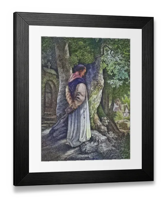 Framed Print : Biblical History, The contemplating monk with a prayer book in the monastery garden