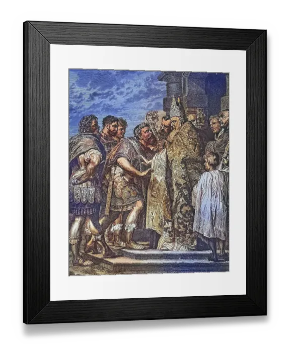 Framed Print : Biblical History, St. Ambrose imposes the ban on the Emperor Theodosius
