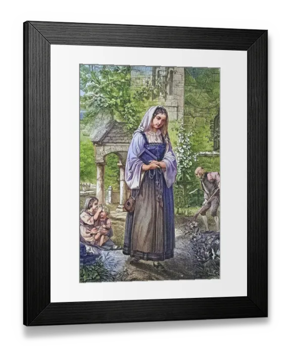 Framed Print : The Girl in the Cemetery, Historical Steel Engraving from 1860 Framed Print : The Girl in the Cemetery, Historical Steel Engraving from 1860