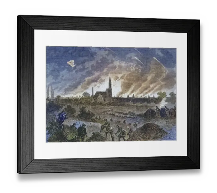 Framed Print : Fire of Strasbourg during the bombardment in the night of 25 August 1870
