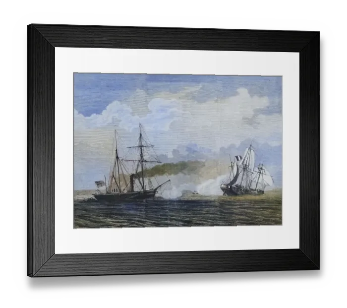 Framed Print : Battle of Havana between the German gunboat Meteor and the French Aviso Bouvet