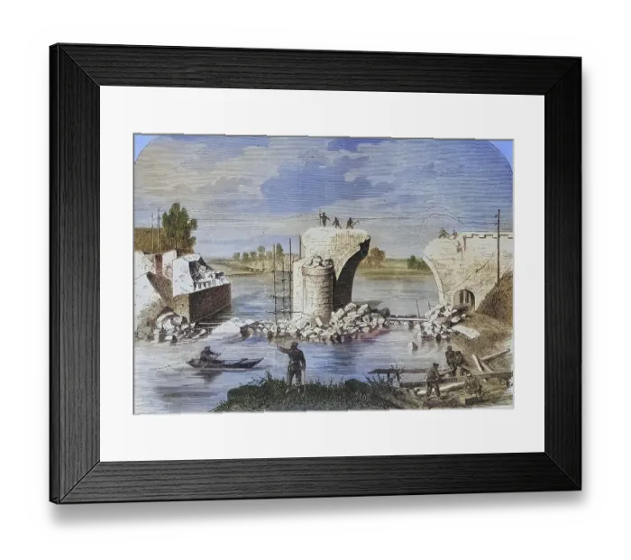 Framed Print : The blown up railway bridge near Trilport outside Meaux on the Marne river