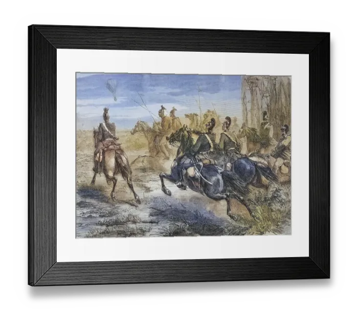 Framed Print : Pursuit of French balloon post by Bavarian soldiers
