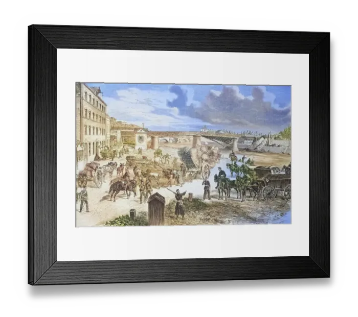 Framed Print : The army magazine and the blown up bridges in Pantoise near Paris