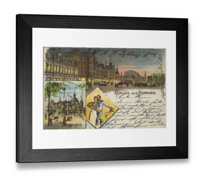 Framed Print : St. Pauli, Hamburg, Germany, postcard with text Framed Print : St. Pauli, Hamburg, Germany, postcard with text