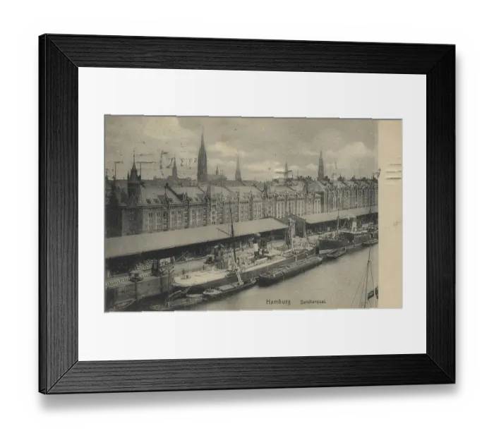 Framed Print : Sandtorquai, Hamburg, Germany, postcard with text