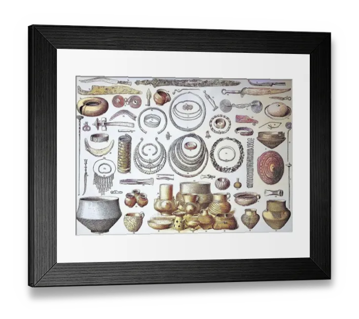 Framed Print : Jewellery, implements and weapons from the Hallstatt period Framed Print : Jewellery, implements and weapons from the Hallstatt period
