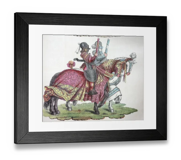 Framed Print : Knights on horseback marching to the tournament