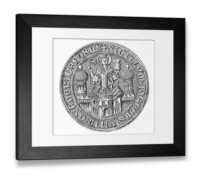 Framed Print : Medieval town seal from the 13th to 15th century