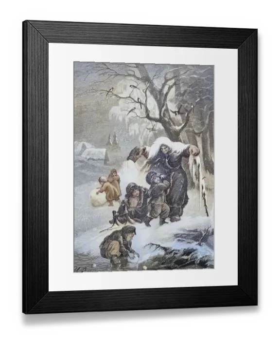 Framed Print : The appearance of winter, symbolic depiction of a Frau Holle effect