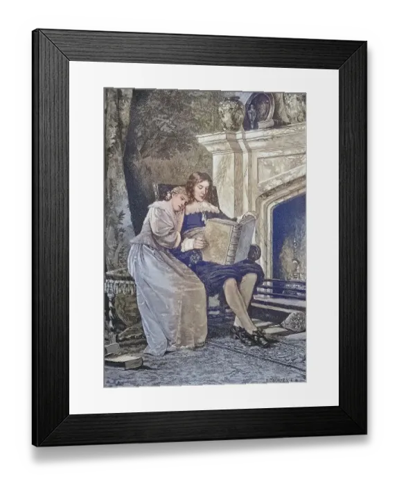 Framed Print : Romantic scene by the fireplace