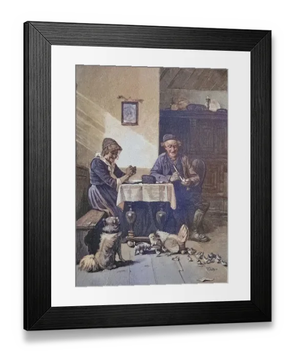 Framed Print : Feeding, in the living room of a farm Framed Print : Feeding, in the living room of a farm