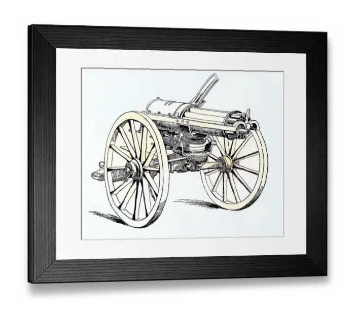 Framed Print : A Mitrailleuse, Grapeshot is a type of multi-barrelled rifle calibre salvo capable of firing either several shots