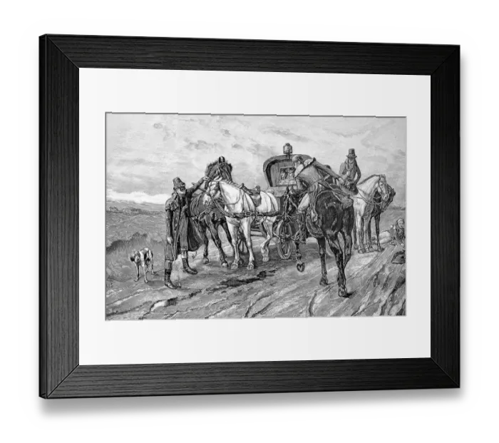 Framed Print : Travelling by horse-drawn carriage in the Middle Ages