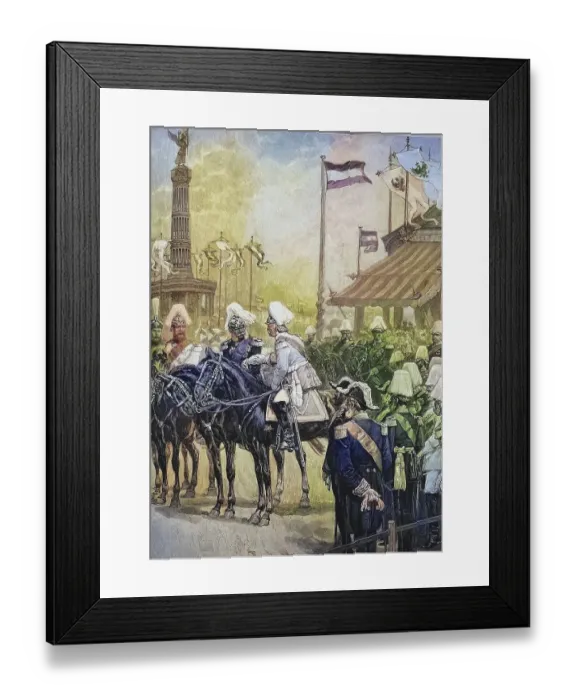 Framed Print : Kaiser Wilhelm I. welcomes Prince Bismarck at the inauguration of the Siegessaeule in Berlin