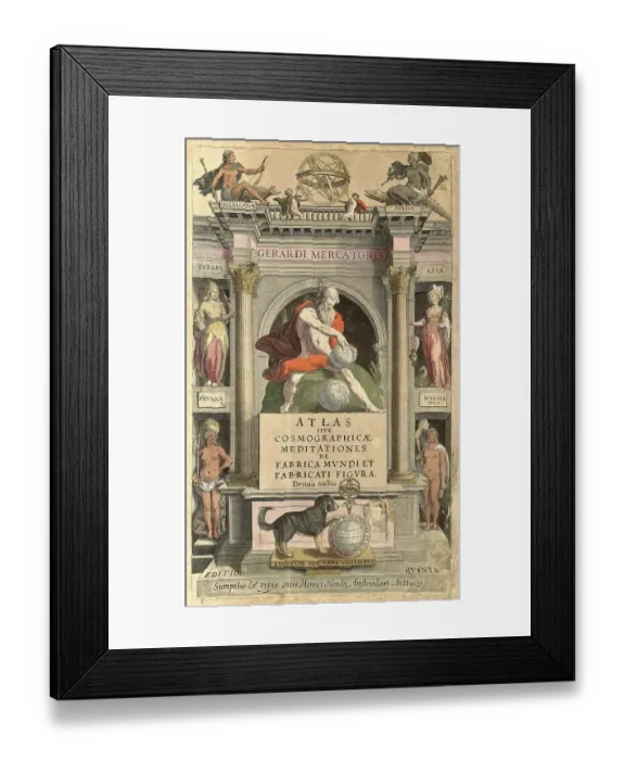 Framed Print : Atlas, map from 1623, cover, Gerhard Mercator Framed Print : Atlas, map from 1623, cover, Gerhard Mercator