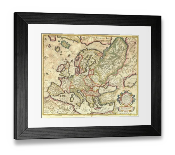 Framed Print : Atlas, map from 1623, Europe, Near East