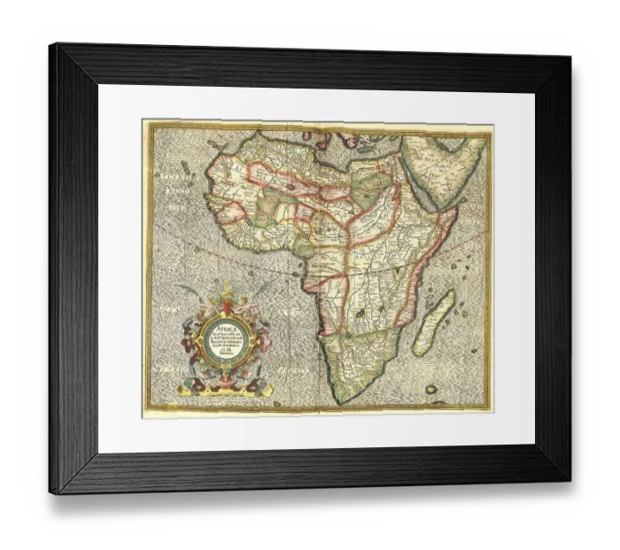 Framed Print : Atlas, map from 1623, Africa, digitally restored reproduction from an engraving by Gerhard Mercator