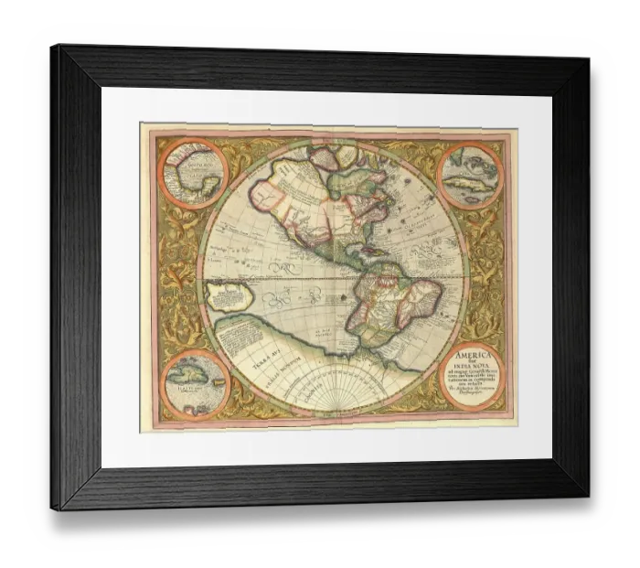 Framed Print : Atlas, map from 1623, North America