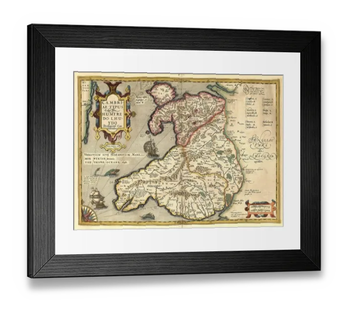 Framed Print : Atlas, map from 1623, Cambriae Typus Framed Print : Atlas, map from 1623, Cambriae Typus