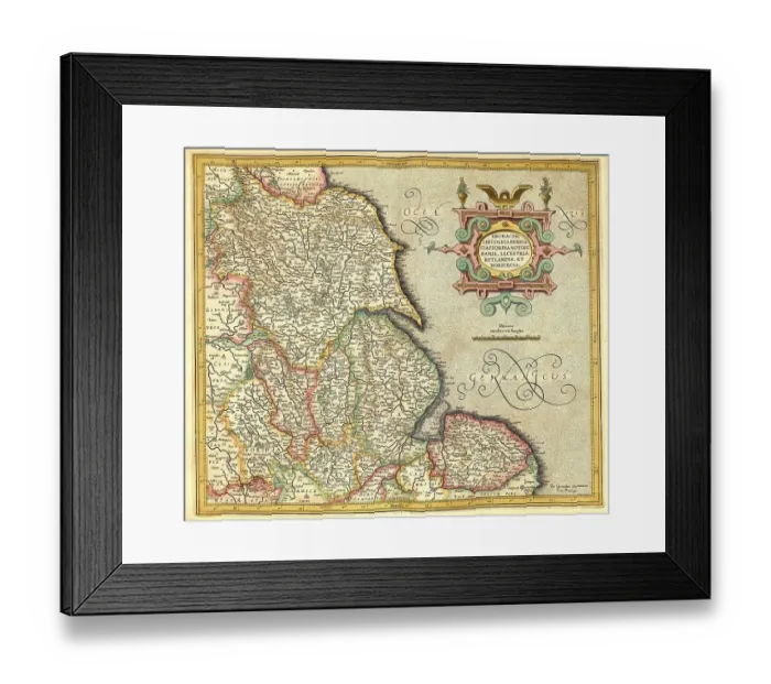 Framed Print : Atlas, map from 1623, the East of England