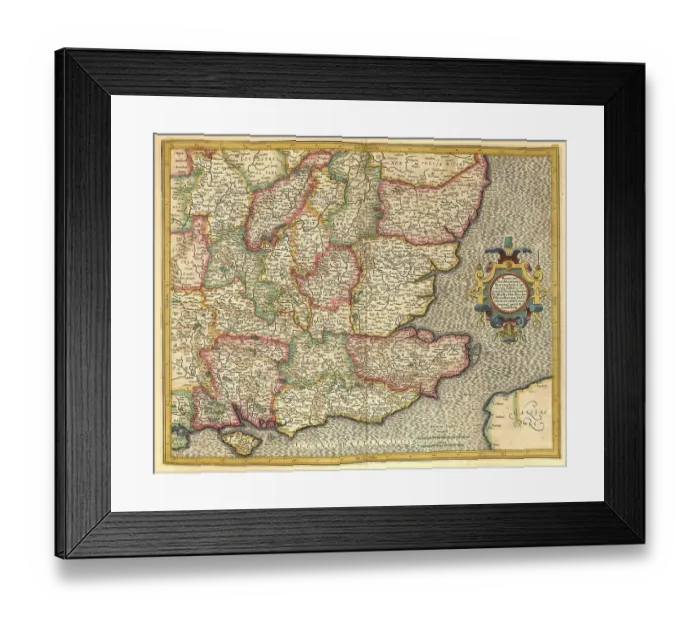 Framed Print : Atlas, map from 1623, the southeast of England Framed Print : Atlas, map from 1623, the southeast of England