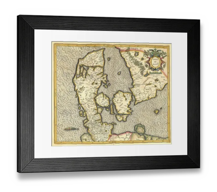 Framed Print : Atlas, map from 1623, Denmark, digitally restored reproduction from an engraving by Gerhard Mercator