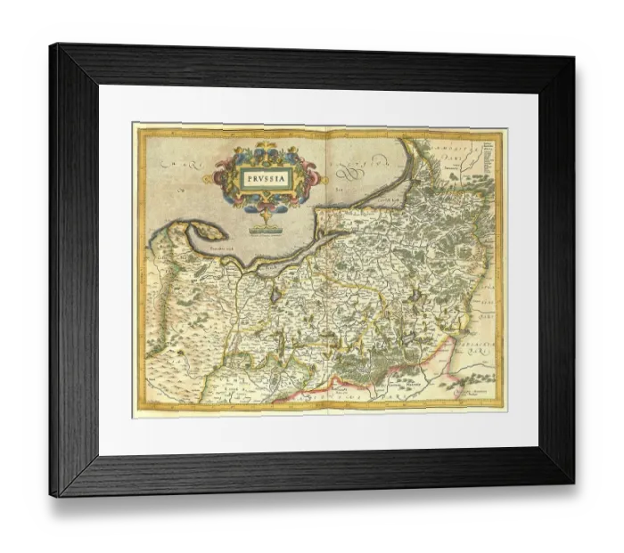 Framed Print : Atlas, map from 1623, Prussia, digitally restored reproduction from an engraving by Gerhard Mercator