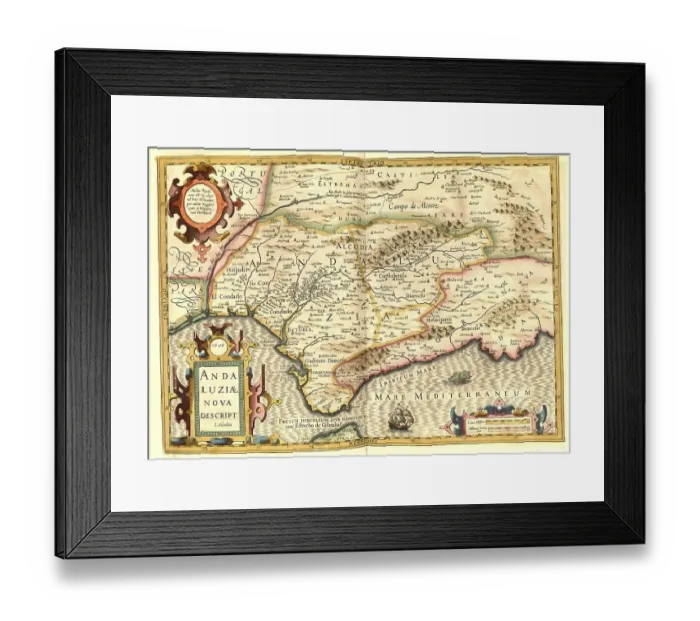 Framed Print : Atlas, map from 1623, Andalusia Framed Print : Atlas, map from 1623, Andalusia