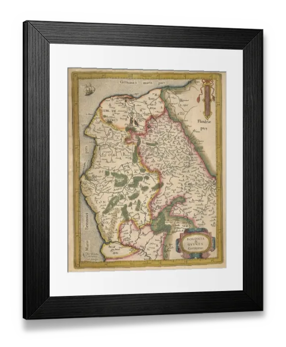 Framed Print : Atlas, map from 1623, Bolonia and Guines Framed Print : Atlas, map from 1623, Bolonia and Guines