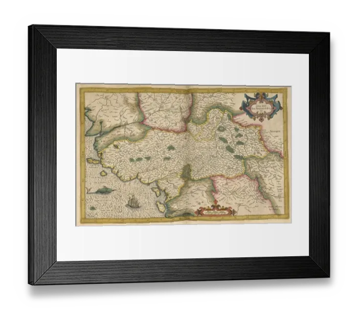 Framed Print : Atlas, map from 1623, Poictov, part of western France