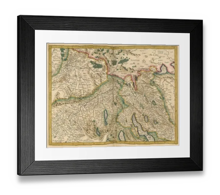 Framed Print : Atlas, map from 1623, Switzerland Framed Print : Atlas, map from 1623, Switzerland