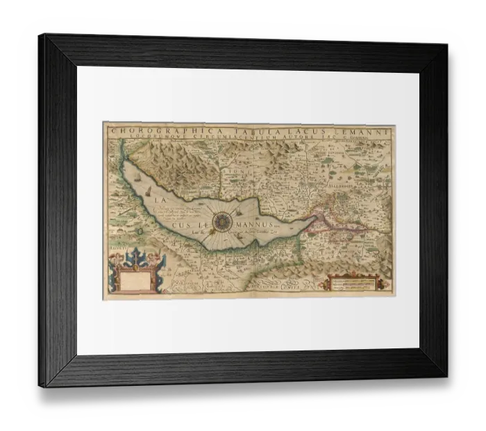 Framed Print : Atlas, map from 1623, Switzerland with Lake Geneva