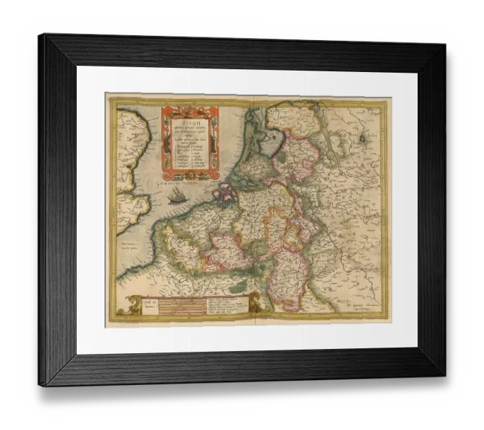 Framed Print : Atlas, map from 1623, Belgium, digitally restored reproduction from an engraving by Gerhard Mercator