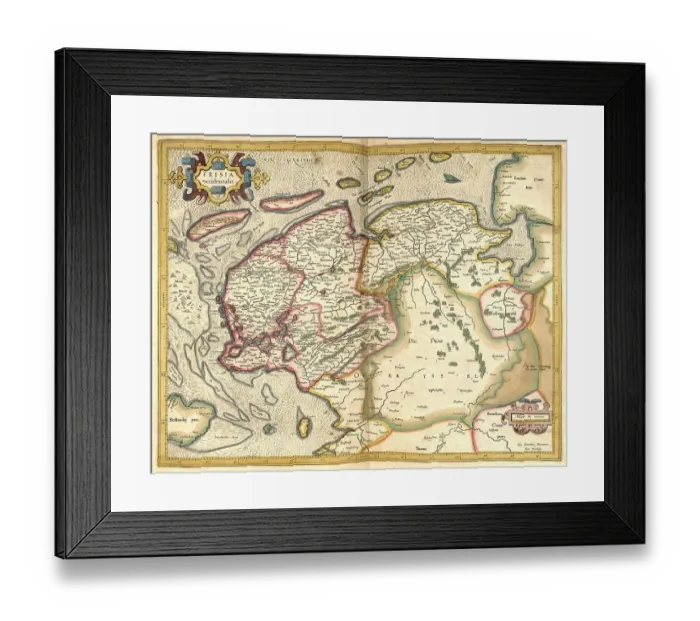 Framed Print : Atlas, map from 1623, Friesland and North Sea coast