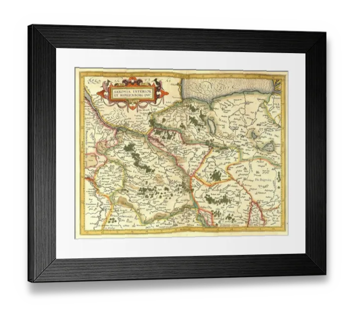 Framed Print : Atlas, map from 1623, Saxony and Mecklenburg