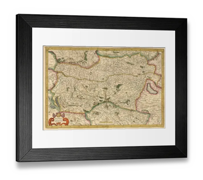 Framed Print : Atlas, map from 1623, Austria, digitally restored reproduction from an engraving by Gerhard Mercator