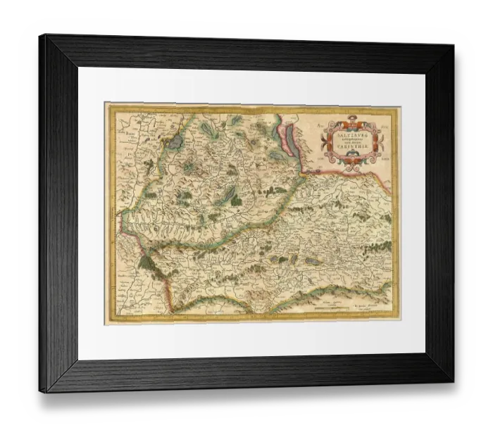 Framed Print : Atlas, map from 1623, Salzburg and Carinthia